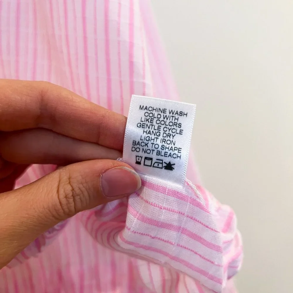 XiRENA Pink Striped Tie Front Button Down Lightweight Classic Designer Blouse XL - Picture 9 of 10